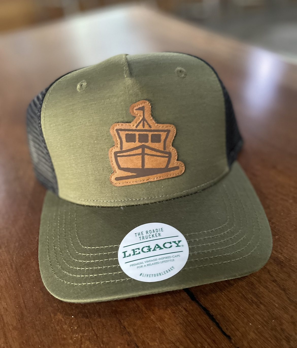 Green w/ Leather Boat Patch Hat
